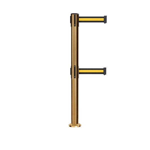 Montour Line Stanchion Dual Belt Barrier Fixed Base Sat.Brass Post 9ft.Bk/Y H Belt MX630DF-SB-BYH-90